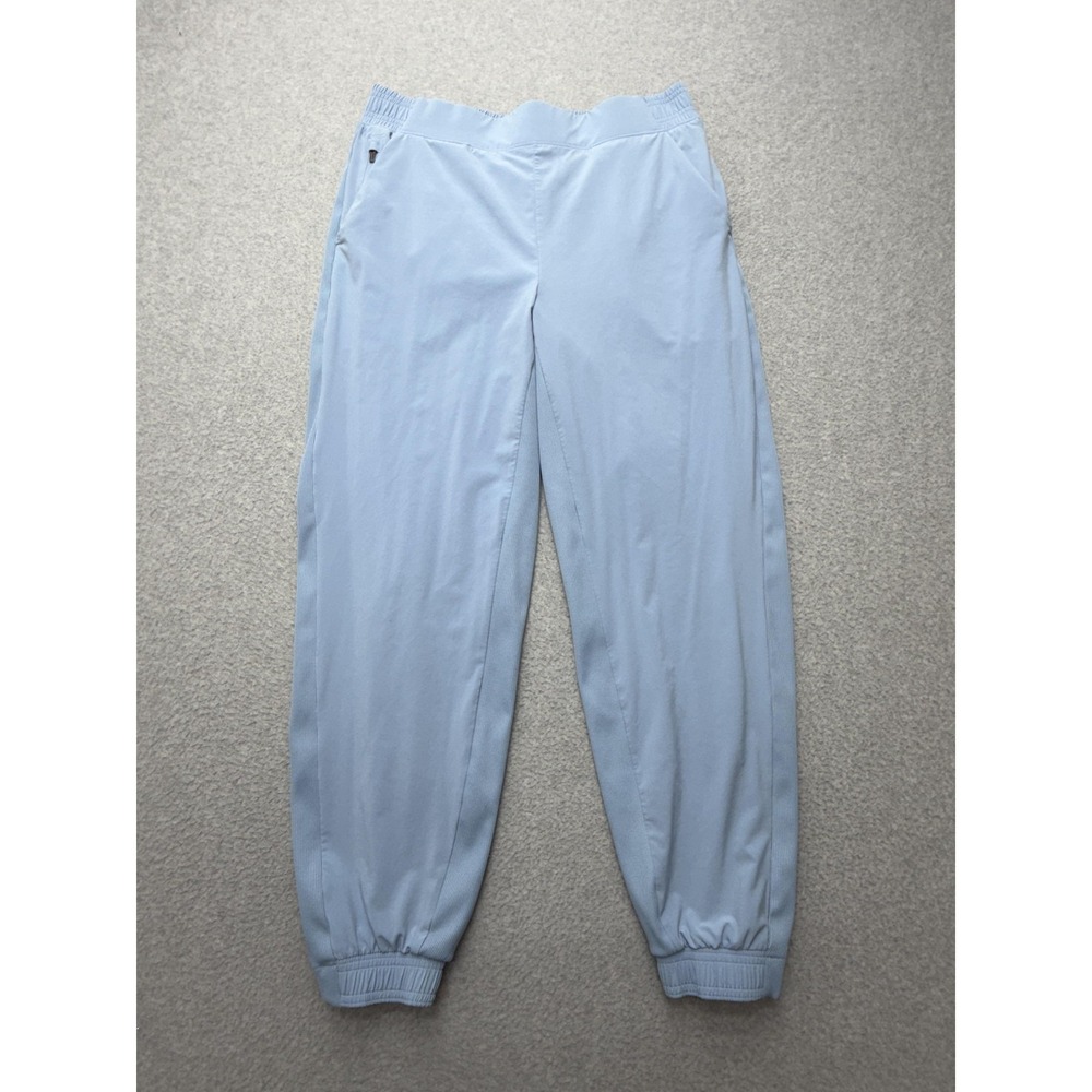Athleta Jogger Pants Womens 10 Blue Elastic Waist Stretch Ribbed Ankle Pockets